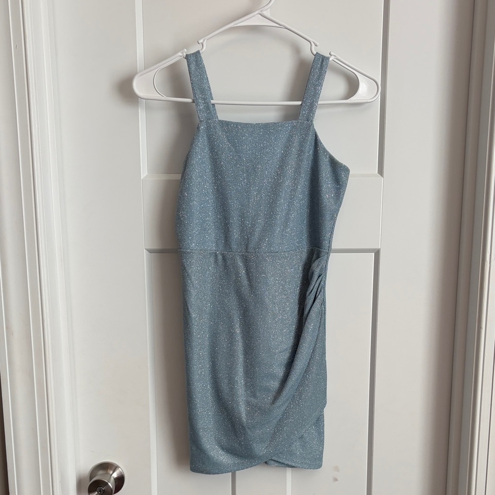 Elegant Baby Blue Glitter Dress with Side Scrunching